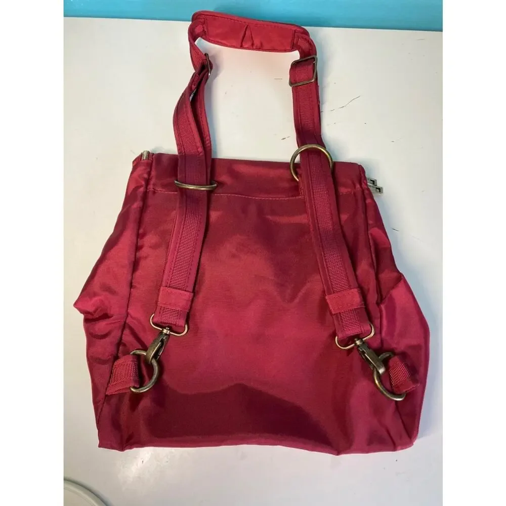 Travelon Womens Convertible Backpack Shoulder Bag Red Quilted Nylon RFID 11x11
